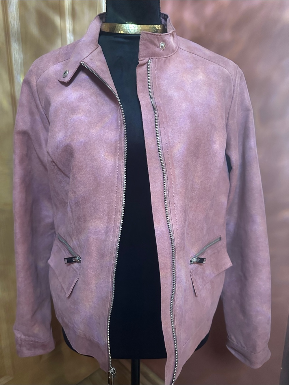 Apt. 9 Dusty Pink Suede-Texture Bomber Jacket